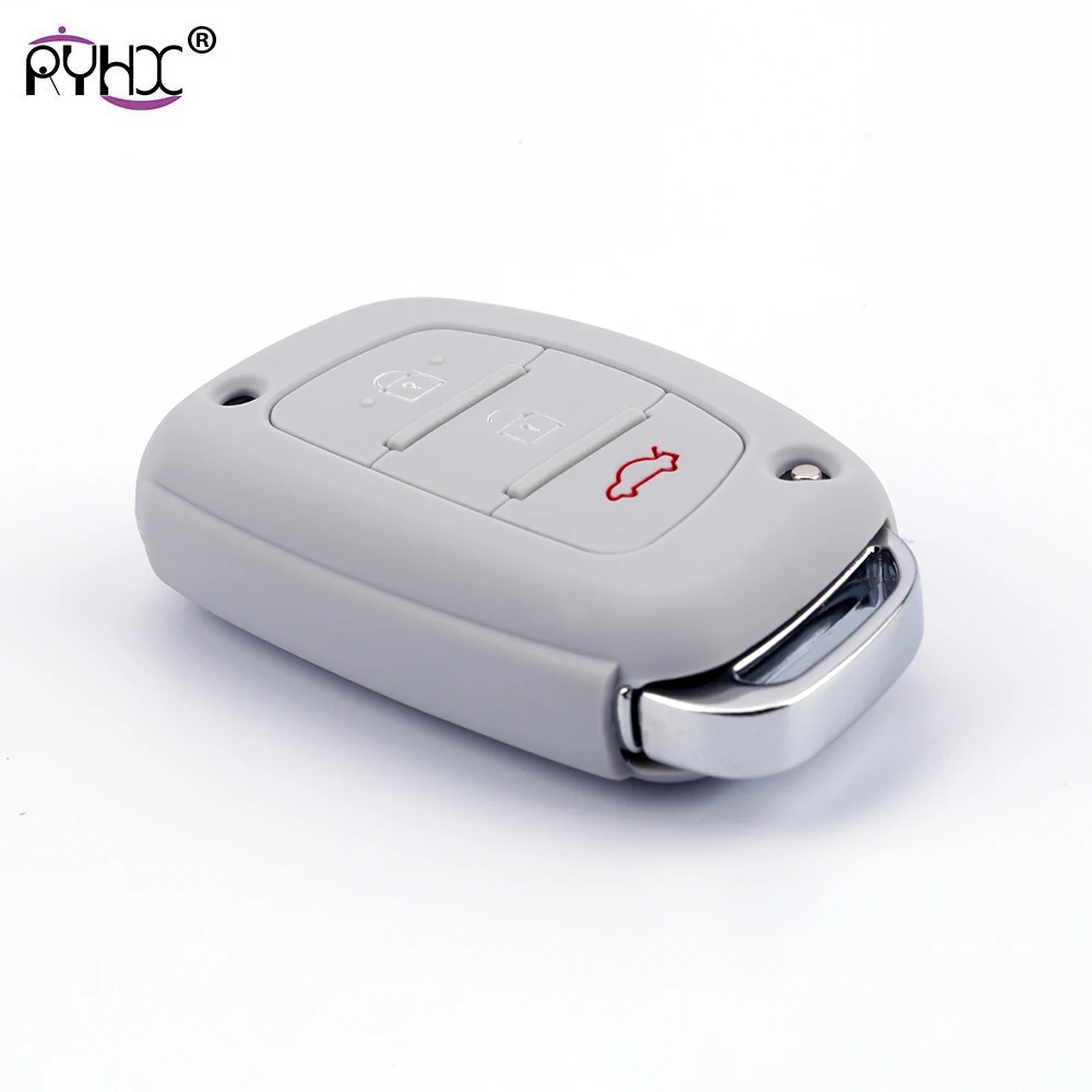 

RYHX 3 buttons Silicone rubber car key case cover for Accent I30 I40 I45 IX35 Mistra Sonata Tucson Verna key case