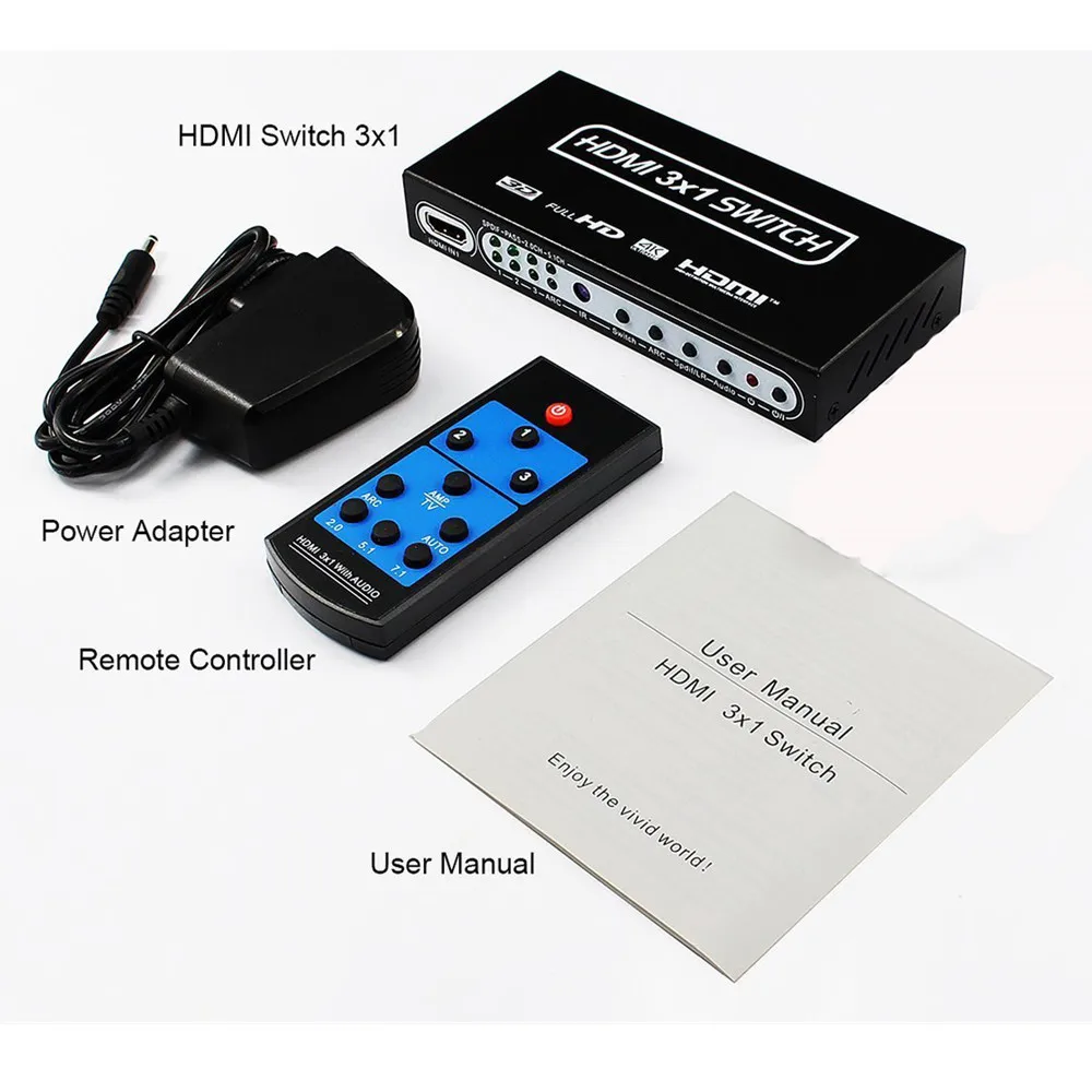 3 порта HDMI переключатель 3x1 аудио экстрактор 4K x 2K 3D ARC EDID Настройка 1 4 v пульт
