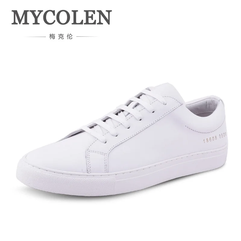 

MYCOLEN Men's Autumn Leisure Flat Shoes Fashion Outdoor Brand Lace Up Round Toe Board Shoes Breathable Men White Shoes