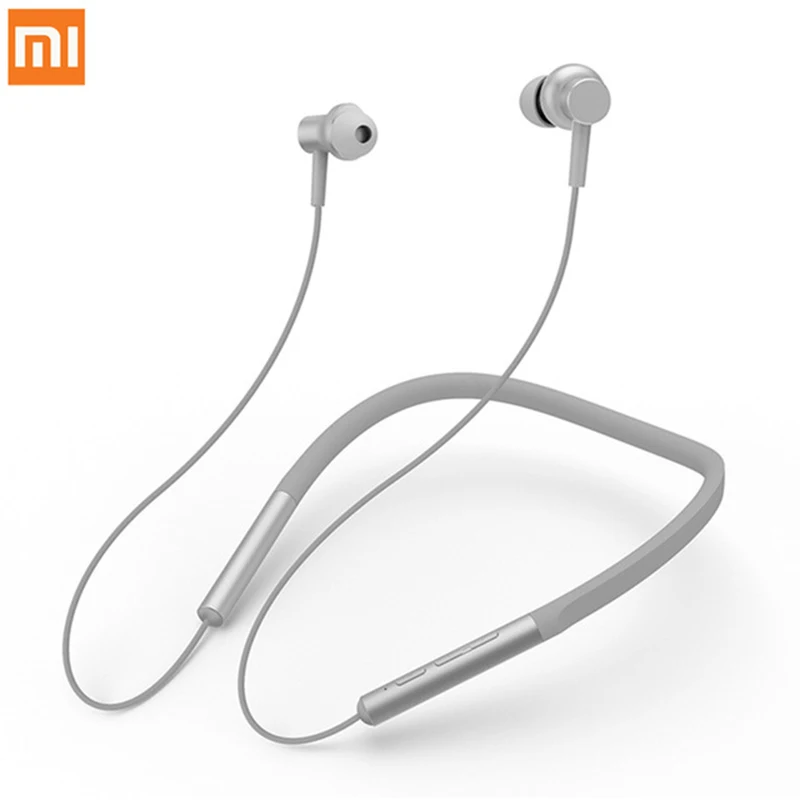 Xiaomi bluetooth-наушники с воротником, гарнитура, спортивные беспроводные Bluetooth наушники-вкладыши, магнитный микрофон, игры, двойные динамические наушники - Цвет: Серый