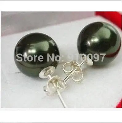 

>>>AAA 10MM Black Sea Shell Pearl Earring