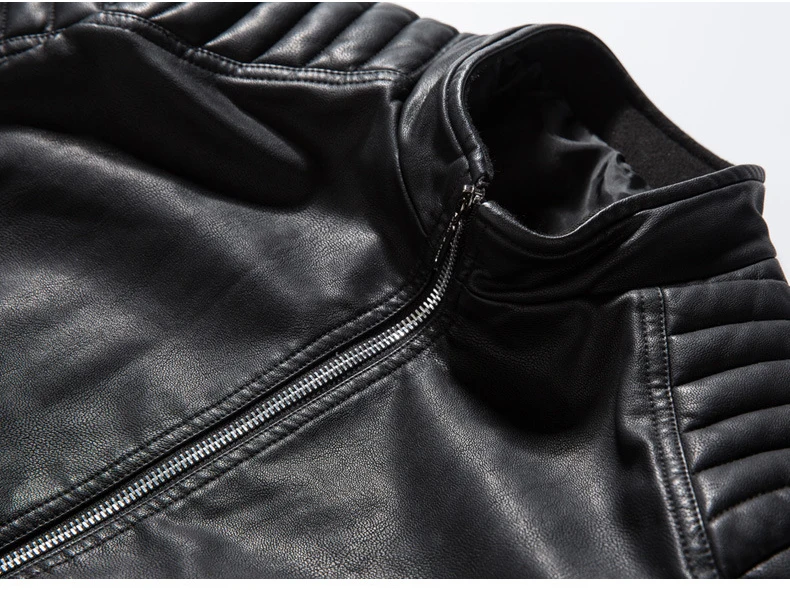 Новая мужская кожаная куртка брендовая Осенняя мода Стенд воротник Повседневная PU мотоциклетная кожаная куртка для мужчин Мужская куртка