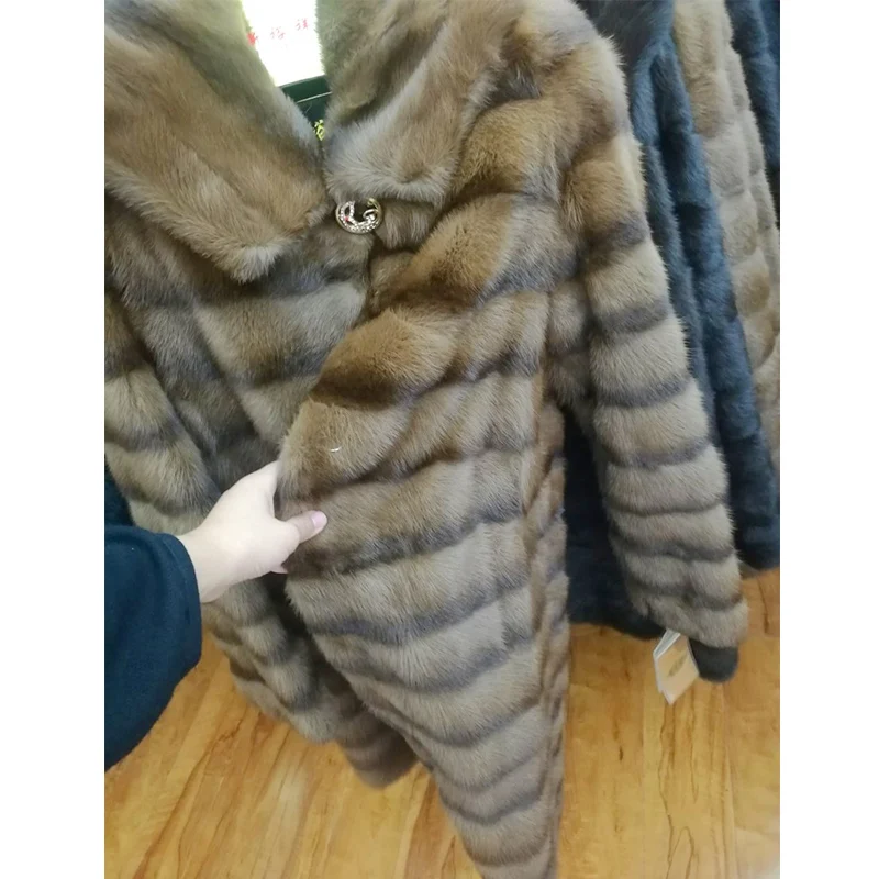 Fashion Real mink fur coat for women Russia Long thick warm Natural mink fur Genuine Leather Real fur coat women Free shipping