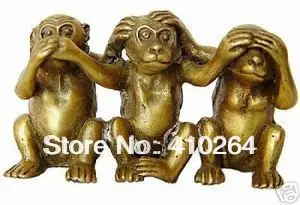 

[old craft ] 3 Tibetan bronze hoydenish Monkeys Statue (A0314)