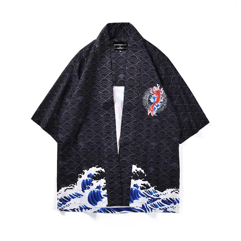 

Headbook Men/Women Japanese Yukata Kimono Bath Robe Gown Vintage Evening Party Dress Print Wave Carp Cosplay Costume 811007