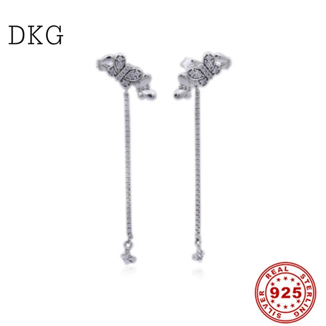 

New 925 Sterling Silver Fashion with Crystal Europe Bedazzling Butterflies Stud Earrings for Women Charm Gift DIY Jewelry