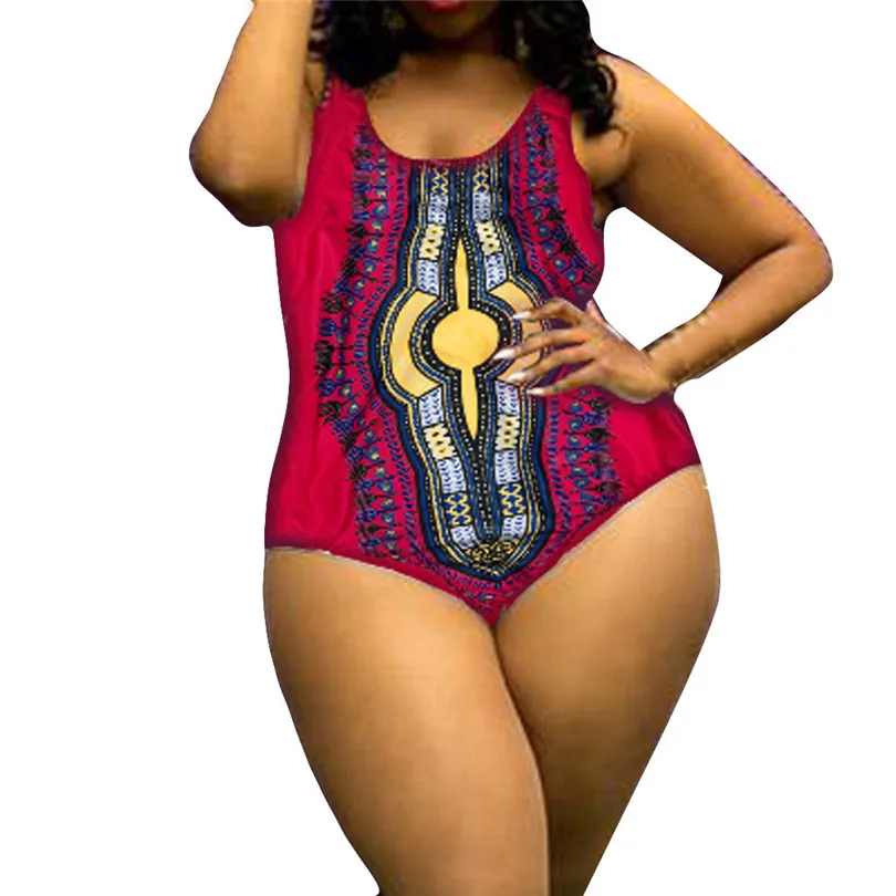 

African Women Printed Swimsuit Plus Size Curve Appeal Swimwear Push-Up Padded Bra Beach Bikini Jumpsuit a Whole Bathing Suit A30