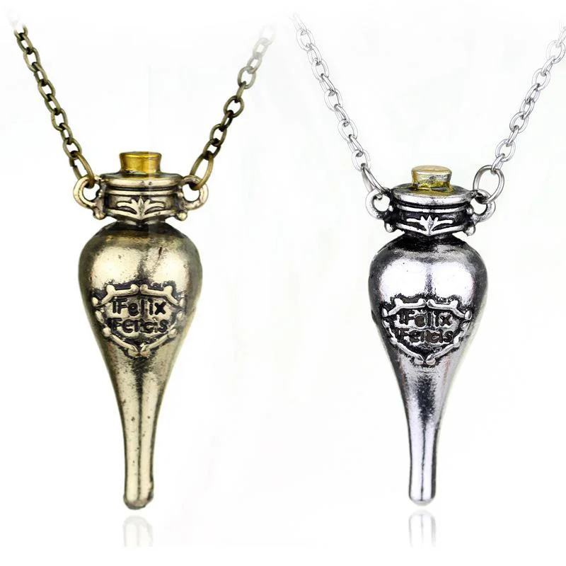 Felix Felicis collier de Potion magique, bouteille de chance liquide, pendentif Vintage rétro
