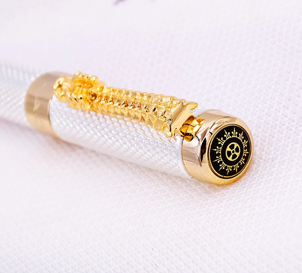 Luxuoso de Prata do Metal Metal do Vintage Caneta na Caixa de Presente Coleção de Canetas de Tinta Jinhao 1200 Fountain Pen & Rolllerball do Vintage Nobre Clipe Dragão 4 Jinhao 1200 vintage luxuoso prata metal caneta