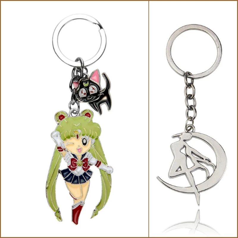 

Cute Janpanese Anime Key Chains Sailor Moon Keychain Key Ring Luna Cat Figure Metal Gift Stainless steel key ring