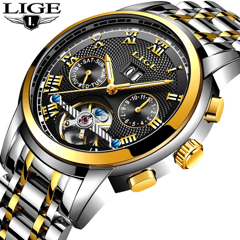 

LIGE Men Watches Fashion Automatic Mechanical Watch Luxury Business Stainless Steel Waterproof Watch Men Clock Relogio Masculino