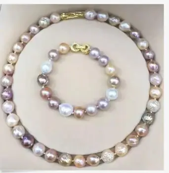 

13-14mm baroque round south sea multicolor pearl necklace 18inch $bracele7.5-8 KKK