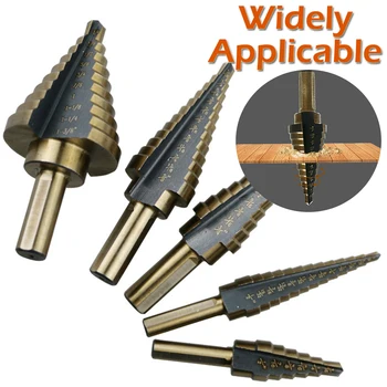 

Titanium Cone Drill Hole Cutter Bit 5pc Hss Step Multiple Hole 50 Sizes Step Drill Bit With Case Power Tool Drill Bit