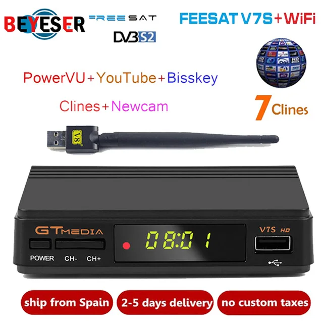 Cccam Cline For 1 Year Europe Spain DVB-S2 Freesat GTmedia V7S HD Satellite Receiver Upgrade From V7 HD DVB S2 Digital Receptor