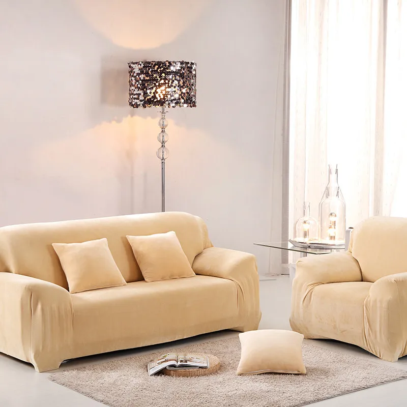 Us 6 Nj Europe Universal Sofa Cover Thicken Warm Plush Polyester Beige Fabric Elastic Cushion Couch Home Textile In