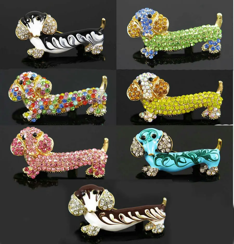 

TianBo 7 Colors Cute Dachshund Brooch Pins for Women Enamel Alloy Pave Rhinestone Dog Brooches Kid's Clothing Accessories