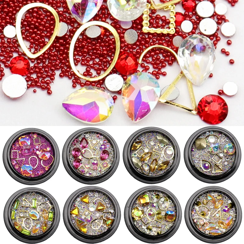 

WAKEFULNESS Acrylic Rhinestones Crystal Nail Studs Mix Mini Red Caviar Nail Art Beads Nail Alloy Gemstones Charms 3D Decorations