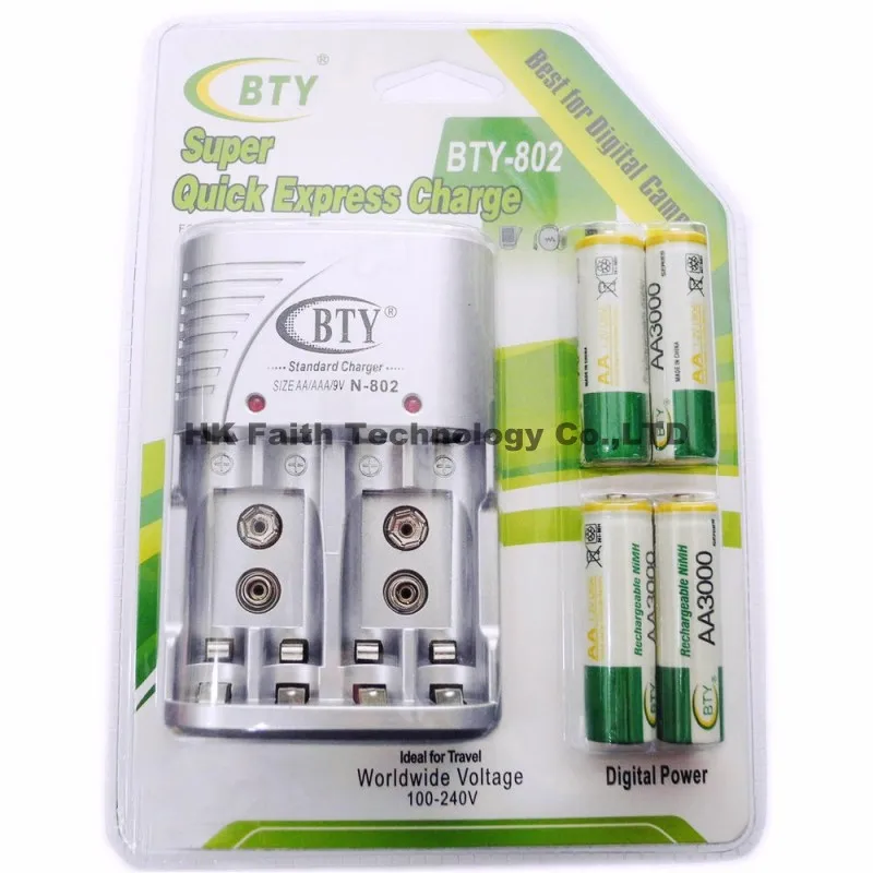 BTY 4*AA3000 series 850mah AA 1.2V Rechargeable Battery +BTY 802 AA/AAA