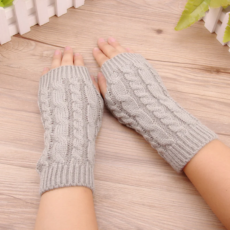 Для женщин Стильный ручной теплые зимние перчатки рука вязаный крючком Вязание искусственная шерсть варежки теплые перчатки без пальцев