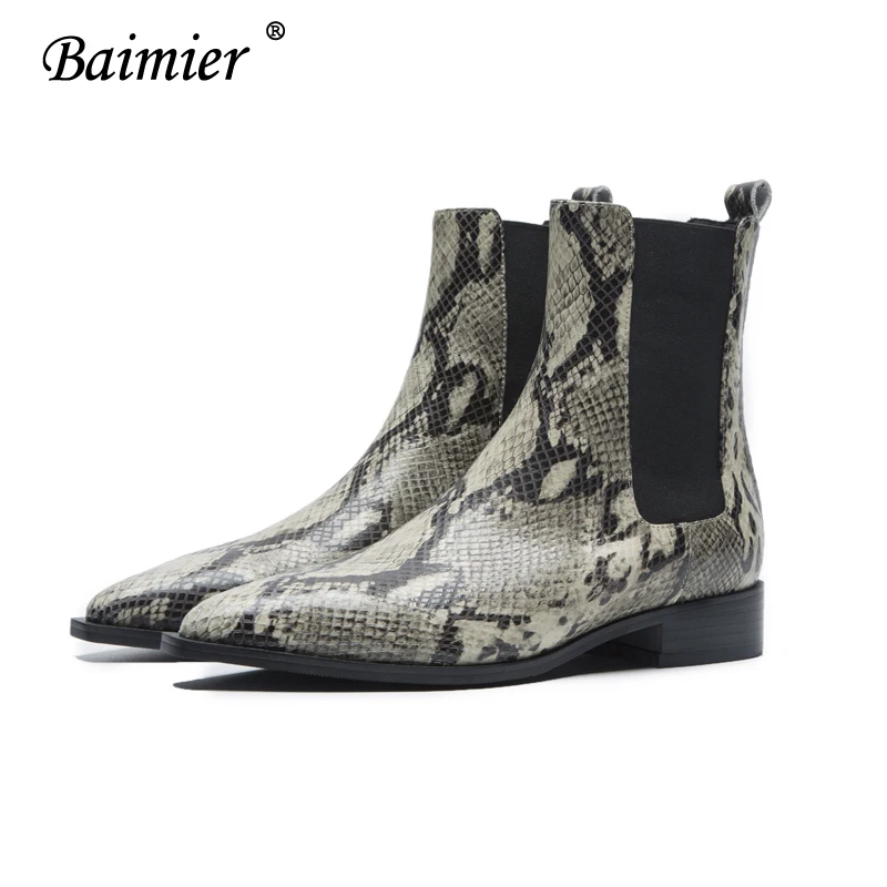 Ботильоны Baimier женские из лакированной кожи змеиная кожа низкий каблук