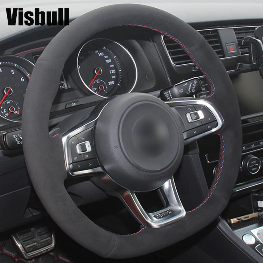 

Visbull DIY Non-slip Breathable Suede Car Steering Wheel Cover V1010 for Golf 7 R MK7 Polo Scirocco 2015 2016
