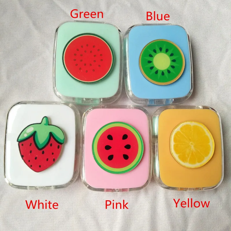 

LIUSVENTINA DIY Acrylic Cute Pitaya Lemon Kiwifruit Strawberry Contact Lens Case Box with Mirror Container for Color Lens