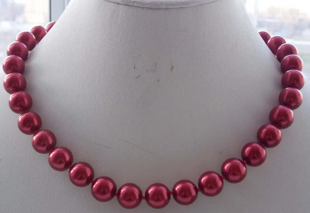 

Free Shipping >>>>> 12mm Red South Sea Shell Pearl Round Beads Necklace 18'' F-48