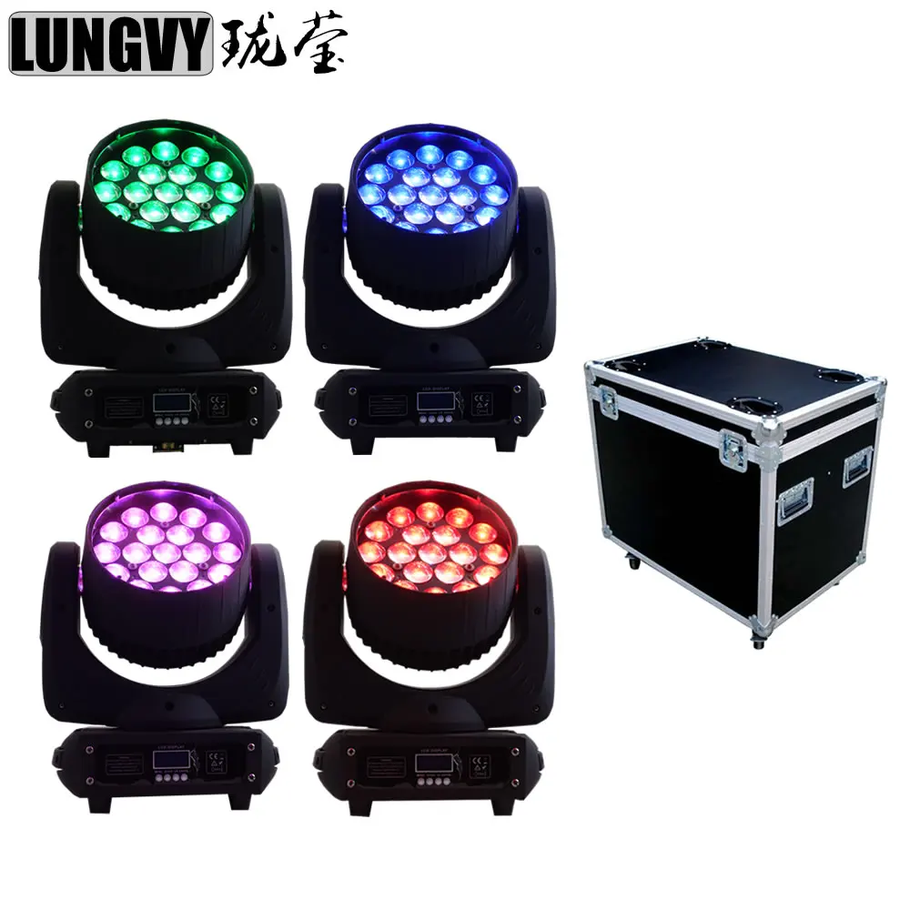 

Free Shipping 4pcs/Lot Flight Case Packing 19x12w 4in1 Led Moving Head Wash Stage Light Dmx512 Control Professional Spotlights