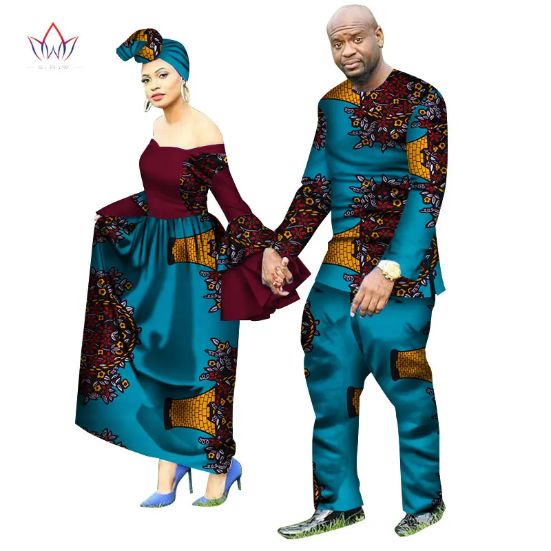 Африканская стильная одежда для пар для милых влюбленных Базен длинное женское платье и мужские комплекты Дашики размера плюс свадебная одежда WYQ69 - Цвет: 8