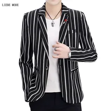 Mens Khaki Black White Striped Blazer Men Wedding Dress Suit Jacket Korean Fashion Men Groom Blazer Hombre Mens Khaki Black White Striped Blazer Men Wedding Dress Suit Jacket Korean Fashion Men Groom Blazer Hombre