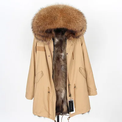 MaoMaoKong меховое пальто, парки, зимняя куртка, пальто, женская парка, большой воротник из натурального меха енота, длинная верхняя одежда из натурального меха енота - Цвет: 31