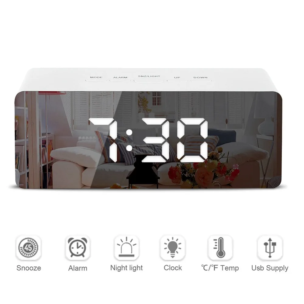 

LED Creative mirror alarm clock digital display alarm clock makeup mirror clock multi-function battery plug dual-use clock