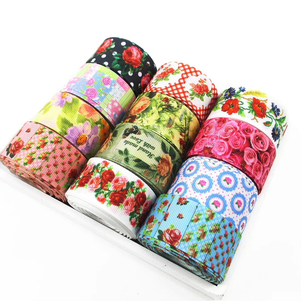 

David accessories 1"(25mm) flower series roses printed Grosgrain ribbon DIY headwear ribbon and bow garment accessories,50Yc713
