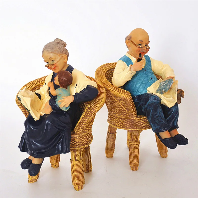Креативные Свадебные подарки из смолы с дедушкой и дедушкой, Плетеное украшение на стул, статуэтка для старых родителей, рабочий стол, Подарок на годовщину, Декор - Цвет: Grandparents
