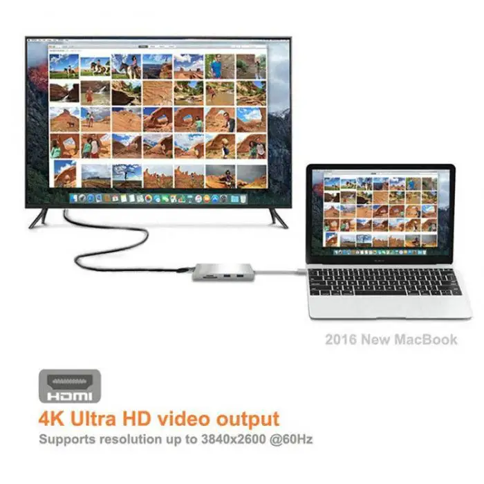 Многофункциональный 4 K Ultra HD видео выход 3 порта USB 3,0 концентратор тип-c к HDMI TF SD кардридер для Macbook Pro PC ND998