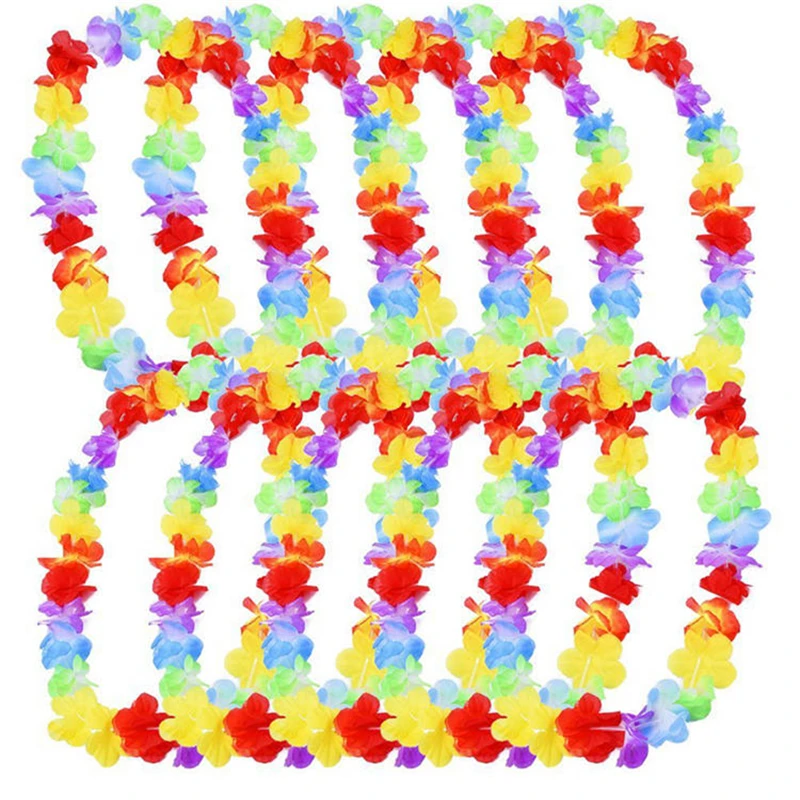 

10pcs Hawaiian Flower leis Hawaii Party Garland Necklace Fancy Dress pool Decor Beach Party Fun Flowers DIY Luau Party Supplies