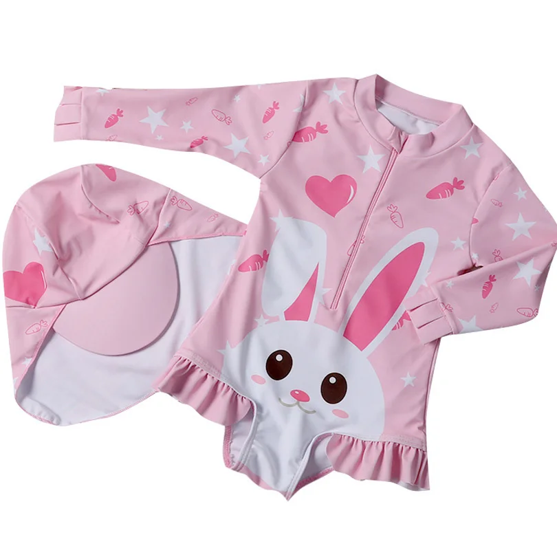 

Long Sleeve One Pieces Toddler Girls Swimsuit Cartoon Rabbit Cute Children Swimwear Bathing Suit UPF50+ Sea Beach Sunscreen Wear