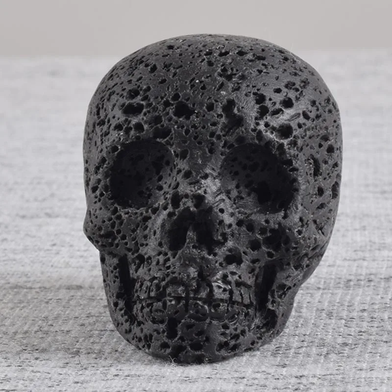 Статуэтка-череп из натурального камня ручной работы, 2 дюйма, Хрустальные черепа, резная статуя, кварц, фэн-шуй, украшение для дома, художественный коллекционный Декор - Цвет: Black Lava