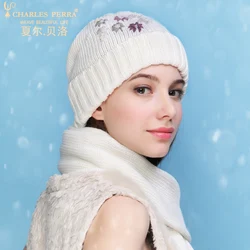 Charles Perra NEW Women Winter Hats Scarves Two-Piece Sets Embroidery Casual Elegant Lady Single Layer Knitted Hat 3322 Charles Perra NEW Women Winter Hats Scarves Two-Piece Sets Embroidery Casual Elegant Lady Single Layer Knitted Hat 3322