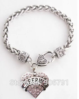 

Cheer mom with clear Crystal Heart Lobster Claw Bracelet