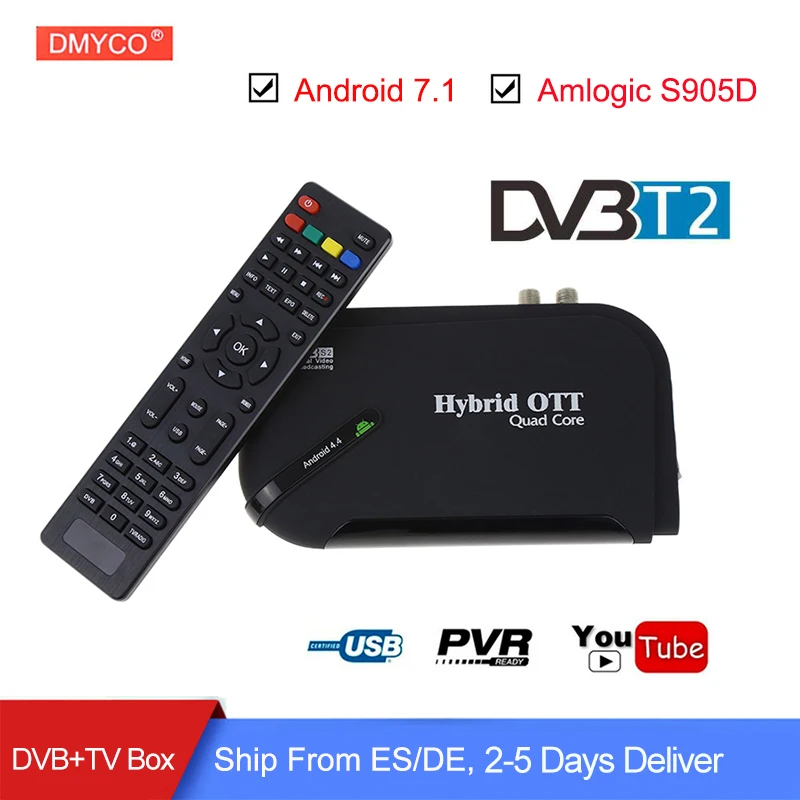 

DMYCO DVB-T2 Digital Receptor HD 1080p TV Receiver TV Tuner Amlogic S905D Android 7.1 Support DVB-T2 HDMI WiFi Terrisal Decoder