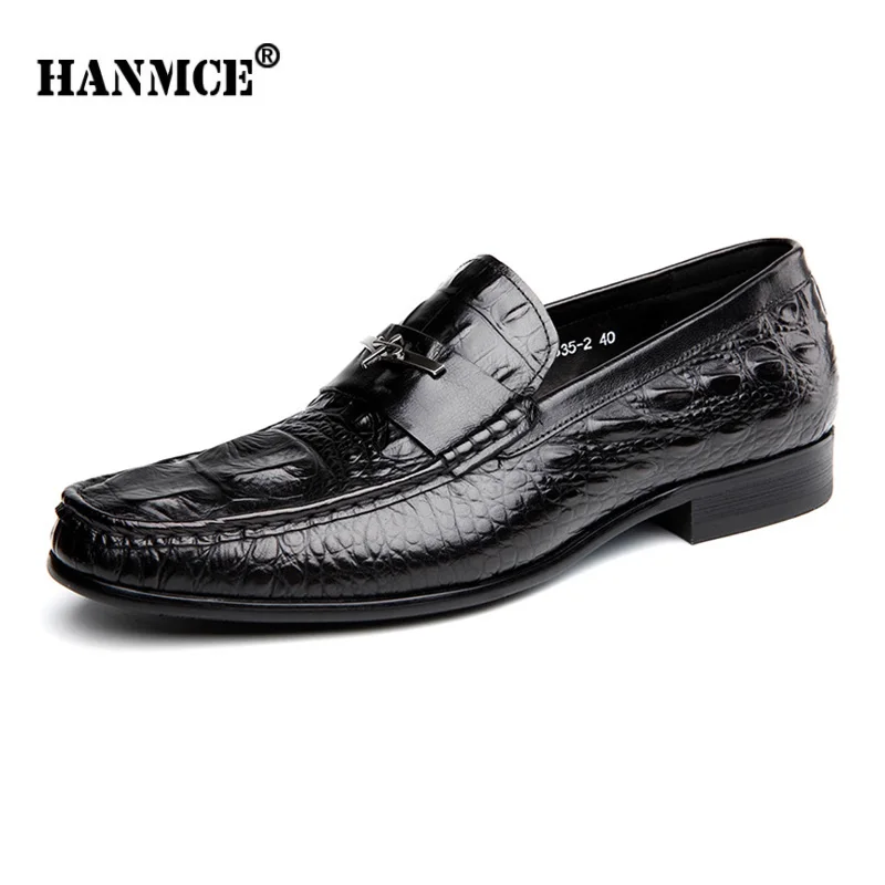 

HANMCE Top Quality Flats Shoes Genuine Leather Dress Office Loafers Footwear Male Wedding Shoes Mans Flats Office Shoes