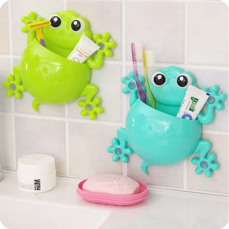 

Fashionable Lovely Cute Frog Model Wall Suction Bathroom Cool Cartoon Sucker Silicone Toothbrush Holders