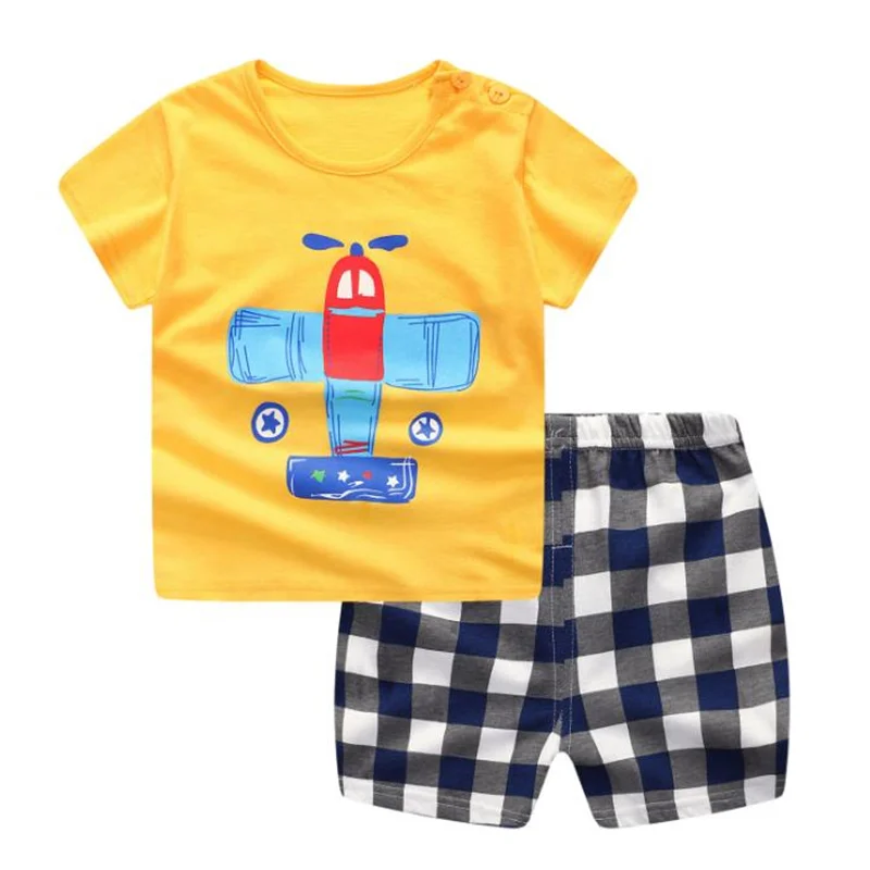 3 компл./лот летняя одежда для маленьких мальчиков и девочек короткий рукав Костюмы комплект из хлопка с рисунком из мультфильма одежда для младенцев, костюм верхняя одежда для детей; футболки