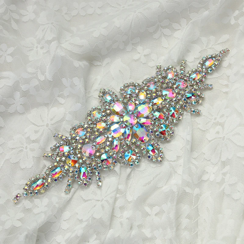 

Clear Glass Rhinestone Iron On Applique Trims Bouquet Dress Crafts High Quality