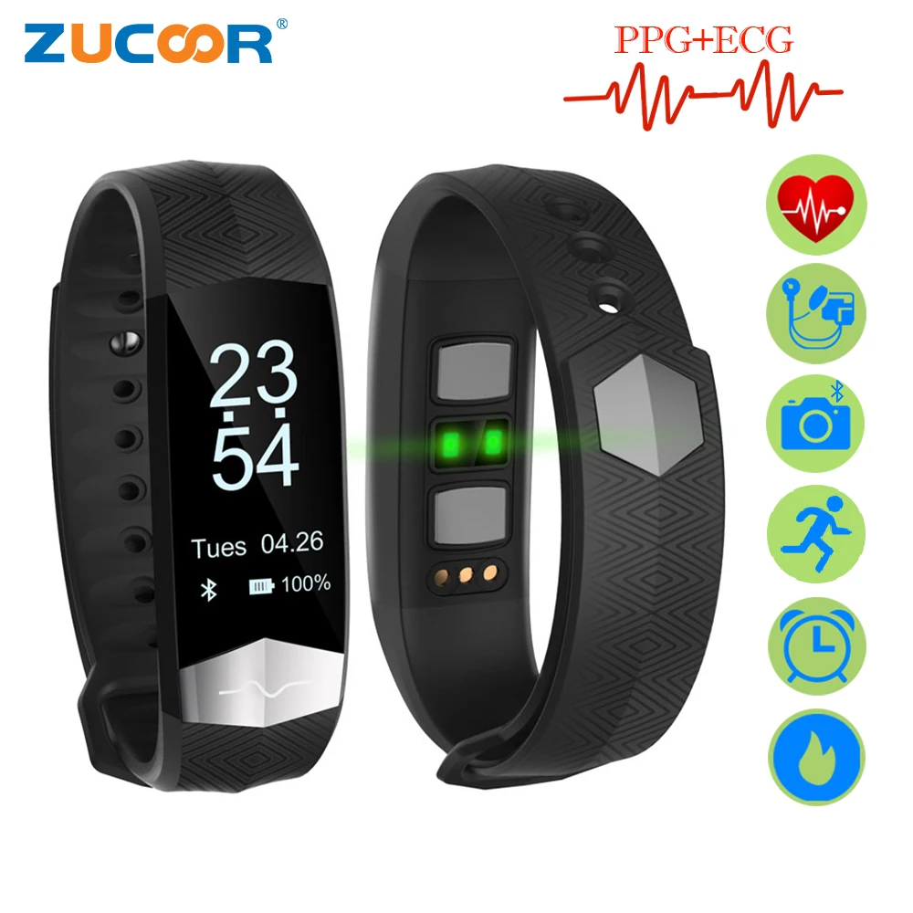 Zucoor умный Браслет Фитнес ЭКГ PPG Pulseira Inteligente RB76 крови Давление тонометры Шагомер