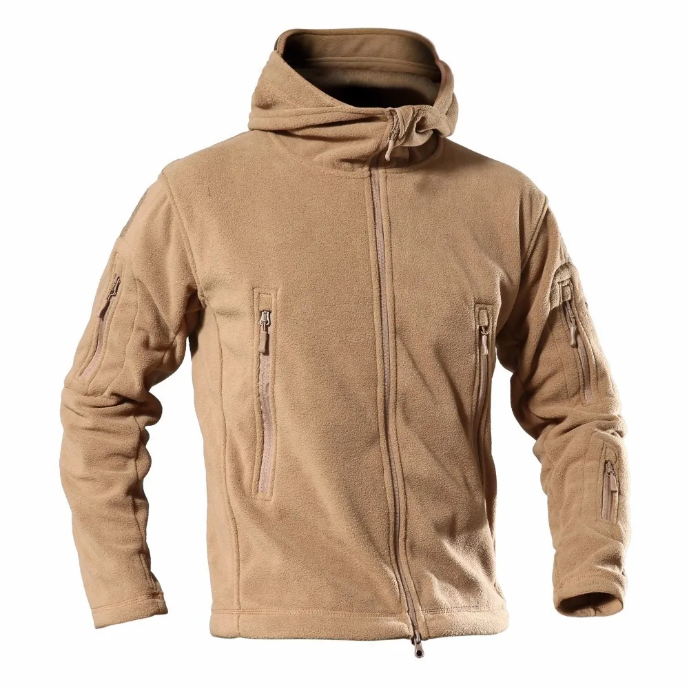 Spring Men Tactical Fleece Sweater Outdoor Warm Windproof Clothes Male Hooded Climbing Hiking Trekking Hunting Jacket Sport Coat - Цвет: Mud color