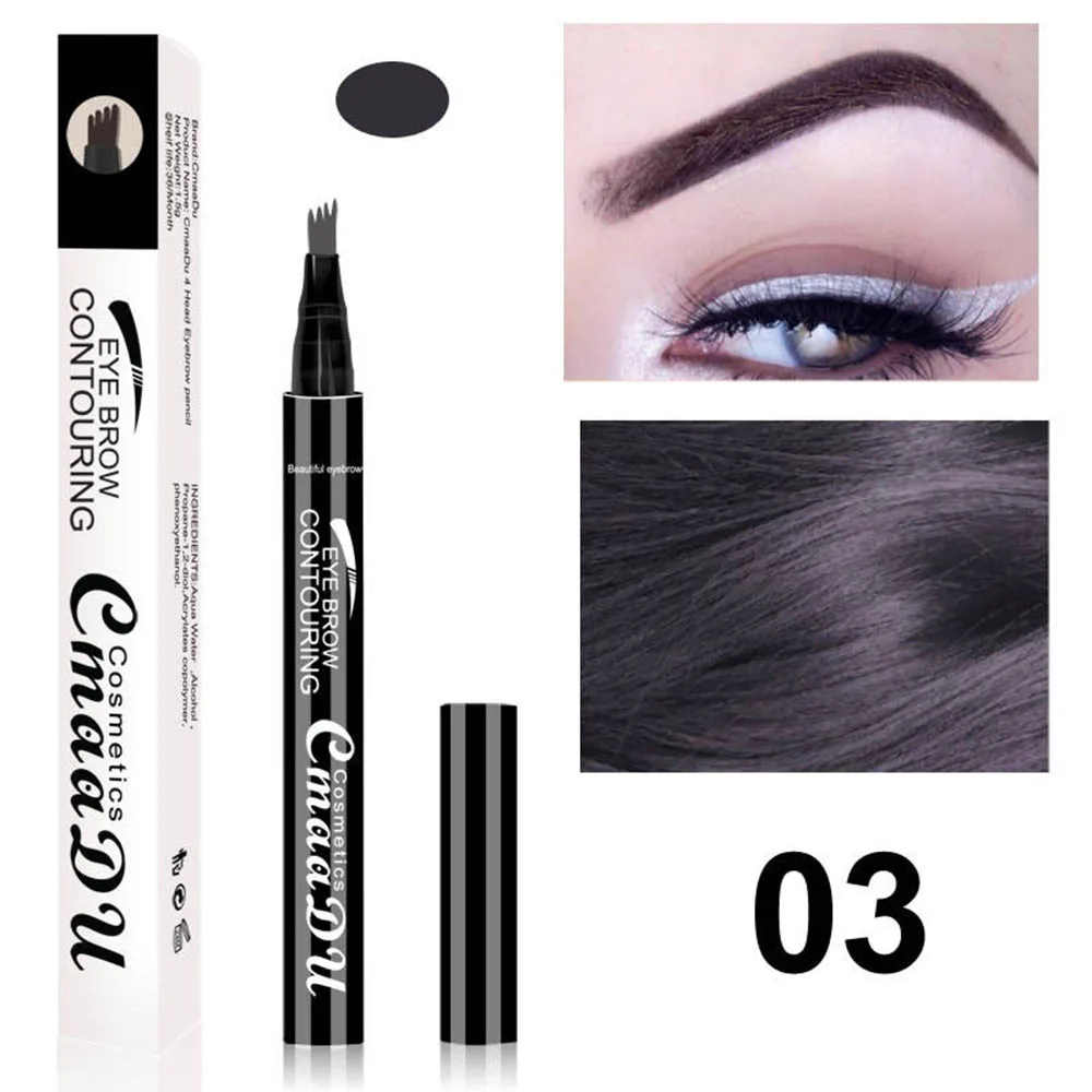 3 Colors Microblading Eyebrow Tattoo Pen 4 Head Fine Sketch Liquid Eyebrow Pencil Waterproof Tattoo Eye Brow Pen Smudge-proof