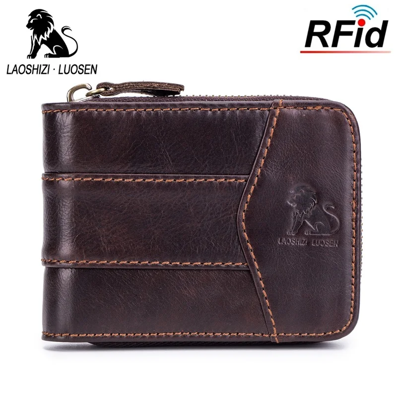 Бренд LAOSHIZI LUOSEN мужские кошельки из натуральной кожи RFID Блокировка Повседневный