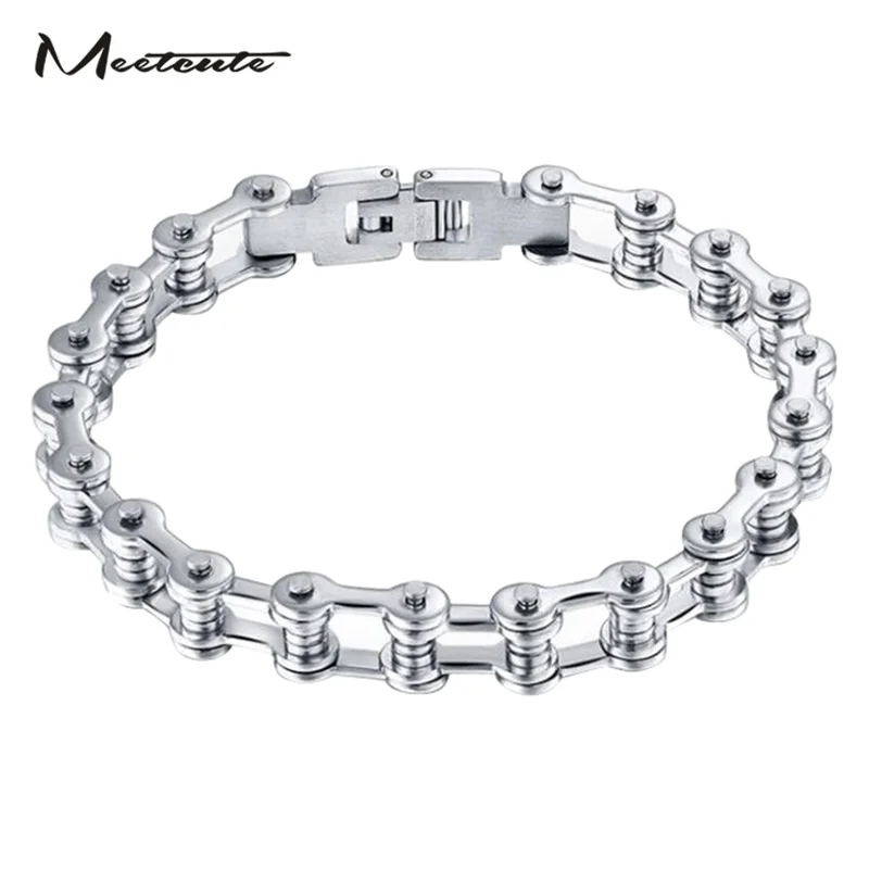 Meetcute New Fashion Men's Stainless Steel Silver Bicycle Chain